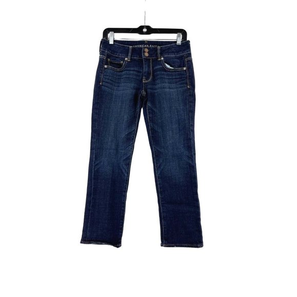 American Eagle Artist Crop Stretch Low Rise Dark Wash Jeans Size 2 Reg - Picture 1 of 12